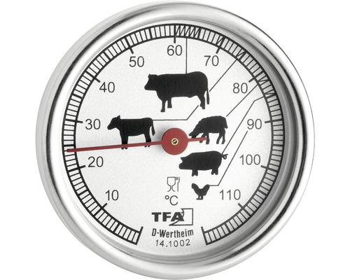 Thermomètre à viande avec plages de température pour différentes sortes de viande