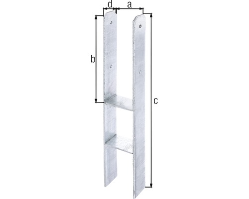 Pfostenträger mit Massangaben für den Zaunbau