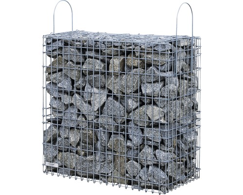 Gabion tout prêt granit L200xp50xH50 «sel & poivre» Gabion avec remplissage en pierre dans un panier en treillis métallique