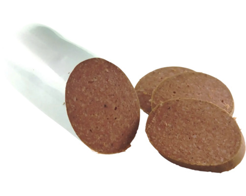 Leberkäse in der Packung und geschnitten