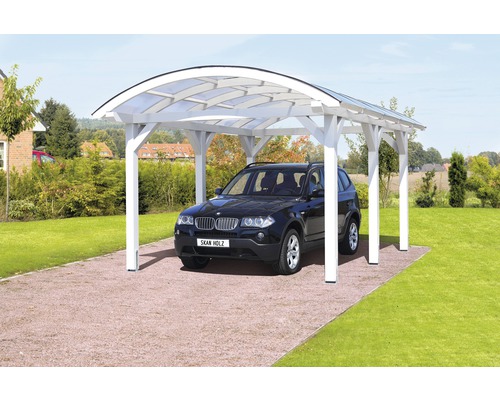 Carport pour un véhicule avec toit incurvé SKAN HOLZ, 376x541 cm, blanc