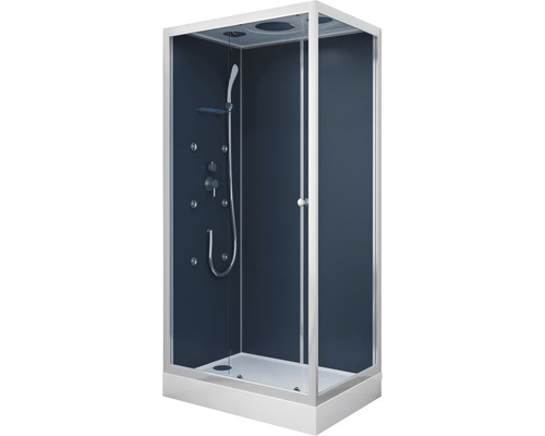 Fertigdusche Aurlane Blue River Rectangle 2,0 80 x 110 x 219 cm silbergrau Duschkabine mit Duschkopf und Massagedüsen