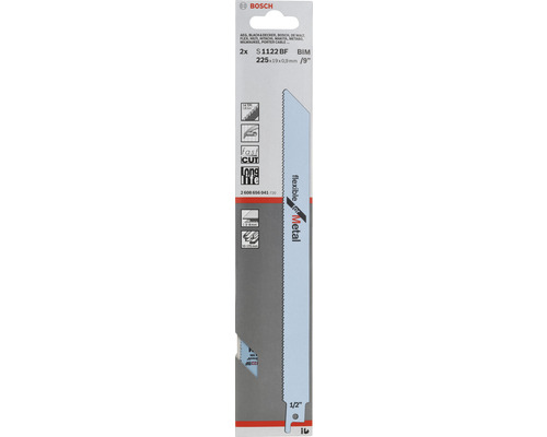 Lame de scie sabre Bosch pour métal, 2 pièces, S1122BF BIM, 225x19x0,9 mm