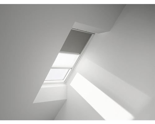 Store duo VELUX store occultant uni gris et store plissé blanc cadre aluminium DFD FK08 0705S