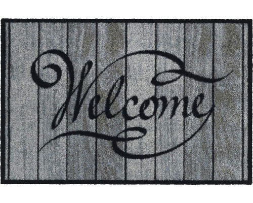 Paillasson anti-salissures Ambiance welcome wood classic gris 50x75 cm