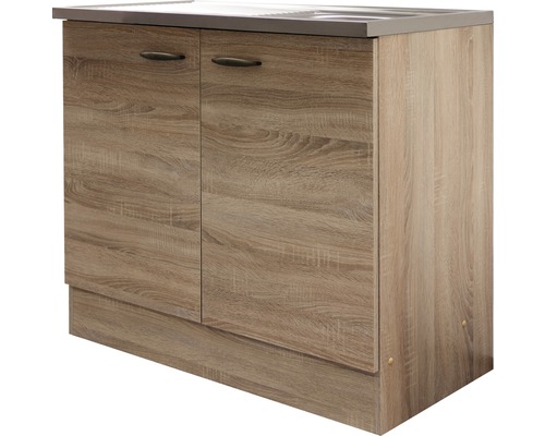 Spülenschrank inkl. Spüle Flex Well Oslo BxHxT 100x85x50 cm Frontfarbe sonoma eiche - Korpusfarbe sonoma eiche