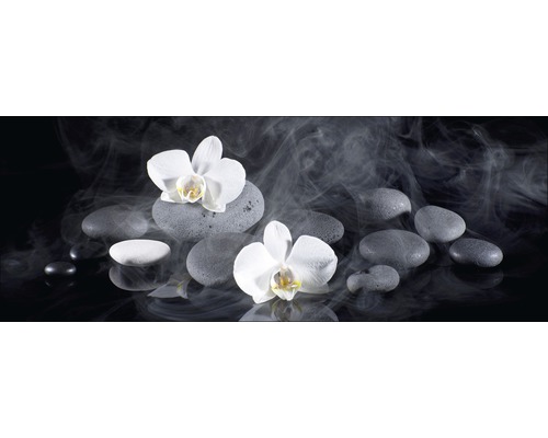 Dekorative Anordnung mit Orchideen und Steinen