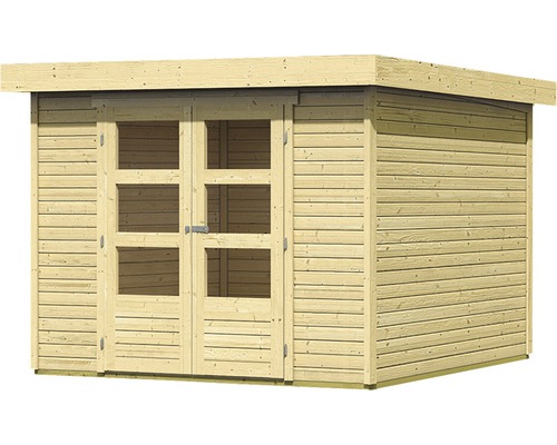 Abri de jardin en bois avec porte double et fenêtres