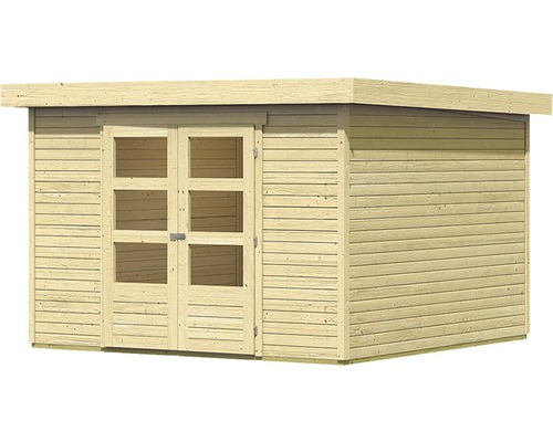 Abri de jardin en bois avec double porte et fenêtres