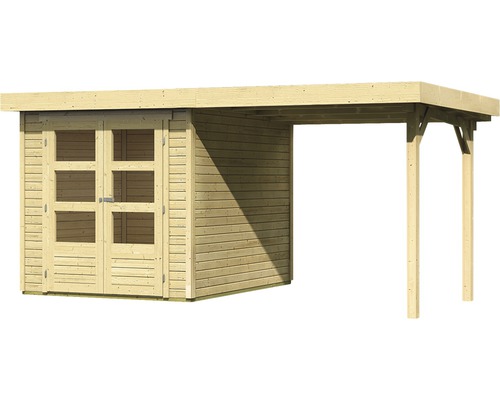 Abri de jardin en bois avec double porte et auvent