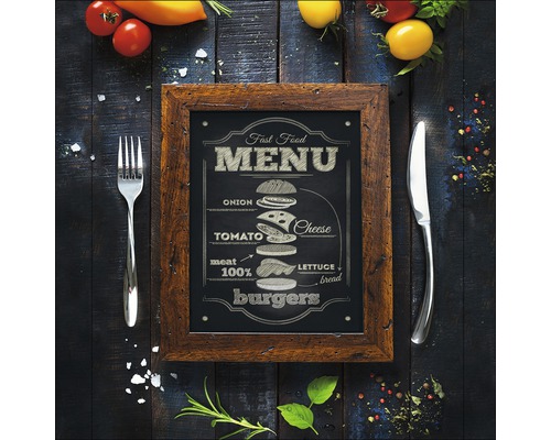 Glasbild Menu 50x50 cm