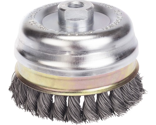 Brosse à boisseau tressée Lessmann Ø 100 mm fil d'acier avec anneau de support Embout de brosse métallique pour perceuse