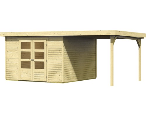 Abri de jardin en bois avec annexe et double porte