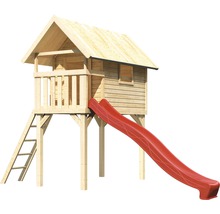 Cabane de jeux en bois avec toboggan et échelle