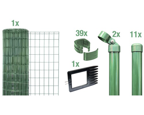 Treillis soudé Alberts «Fix-Clip Pro®», (ensemble), hauteur 81 cm x 25 m, revêtu vert, à sceller dans le béton