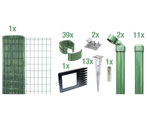Alberts Schweissgitter »Fix-Clip Pro®«, (Set), 100 cm hoch, 25 m, grün beschichtet, mit Bodenhülsen