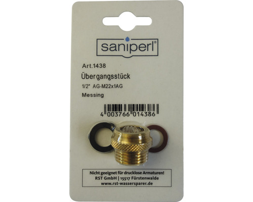 Sanperl Übergangsstück aus Messing, 1/2 Zoll AG-M22x1AG