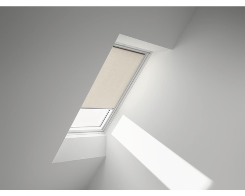 Store tamisant VELUX sable uni à commande manuelle cadre aluminium RFL FK06 4155S