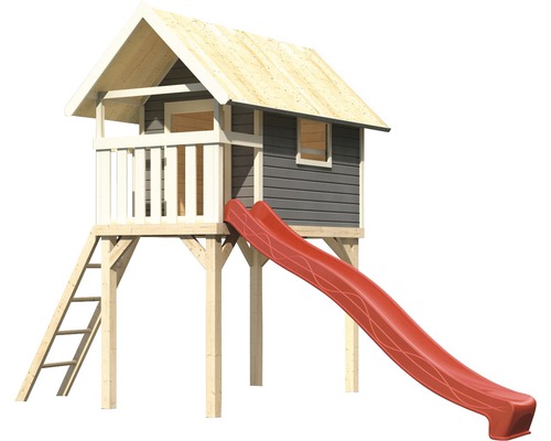 Cabane de jeu en bois avec toboggan et échelle