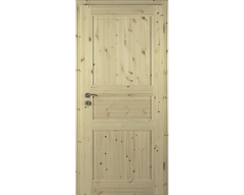 Porte en bois avec trois panneaux et poignée de porte