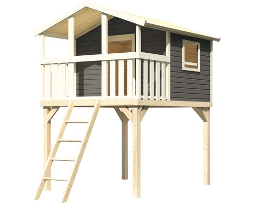 Holzspielhaus auf Stelzen mit Leiter