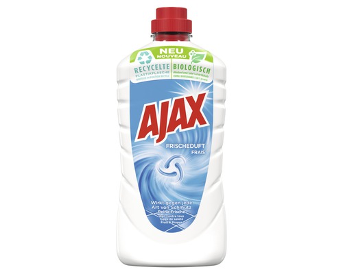 Nettoyant multiusage Ajax parfum fraîcheur 1 L Liquide vaisselle Ajax parfum frais dans une bouteille en plastique recyclé