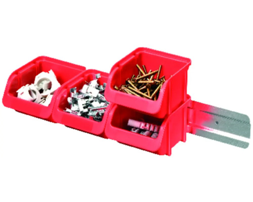 Hünersdorff Kit de boîtes ouvertes avec rail en métal taille 1 rouge Système de rangement avec bacs rouges et divers matériaux de fixation