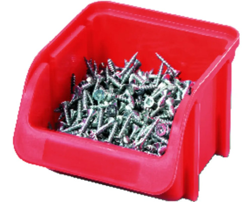 Boîte de stockage rouge en plastique remplie de vis