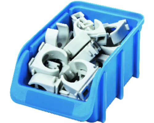 Boîte de stockage bleue remplie de colliers de serrage