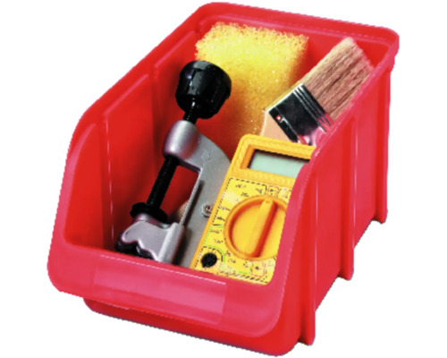 Boîte de rangement rouge avec serre-joint, éponge, multimètre et pinceau