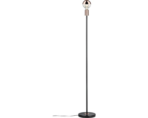 Stehlampe mit Glühbirne auf schwarzem Sockel