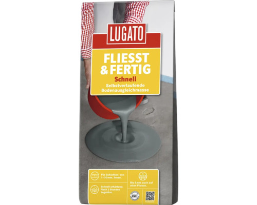Enduit de ragréage Lugato Coulé & Fini rapide 5 kg Lugato Fliesst und Fertig schnell selbstverlaufende Bodenausgleichmasse emballage