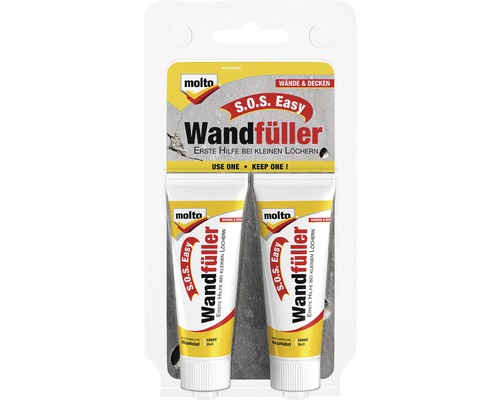 Mastic pour murs Molto S.O.S. Easy blanc 2 x 20 ml Molto S.O.S. Easy Mastic mural Première aide pour les petits trous Double pack
