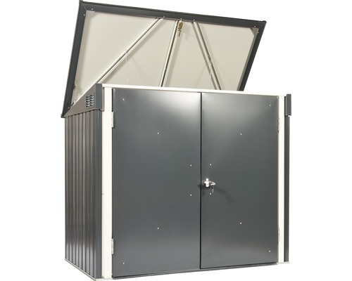 Geöffnete Gerätebox aus Metall mit abschliessbarer Doppeltür