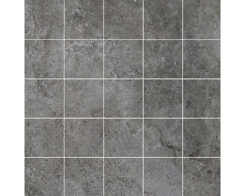 Mosaïque en grès cérame Quarry Monsoon gris 30x30 cm Motif de carreaux en grès cérame