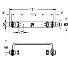 Dessin technique d''un bâti-support Grohe SaniTect avec indications de dimensions