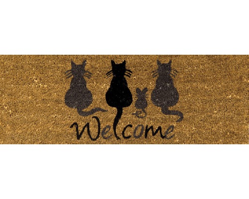 Kokosmatte Welcome Cats braun-schwarz 25x75 cm