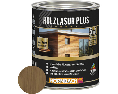 HORNBACH Holzlasur Plus eiche 750 ml Holzlasur Plus Dose mit Wetterschutz und UV-Schutz für bis zu 7 Jahre Langzeitschutz