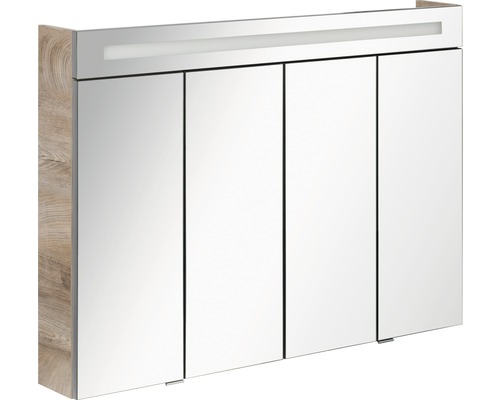 Armoire de toilette FACKELMANN Stanford LED lxhxp 110x78.5x16.5 cm nature oak Armoire de toilette à miroir avec éclairage et trois portes