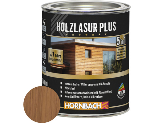 HORNBACH Holzlasur Plus teak 750 ml Holzlasur Plus Dose mit Informationen zu Eigenschaften und Schutz