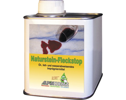 Fleckstop pour pierre naturelle 0.5 litre Détachant pour pierre naturelle dans une boîte métallique