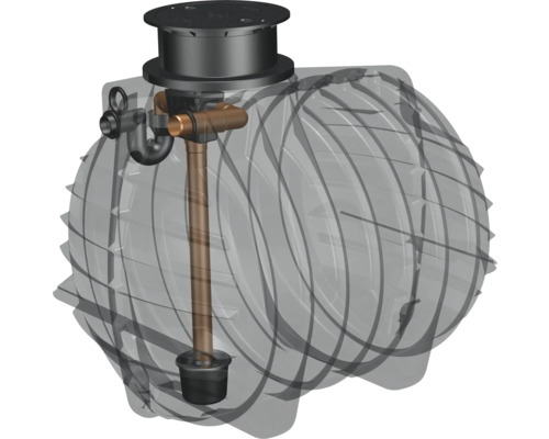 Réservoir d''eaux usées avec regard de visite et système de tuyauterie