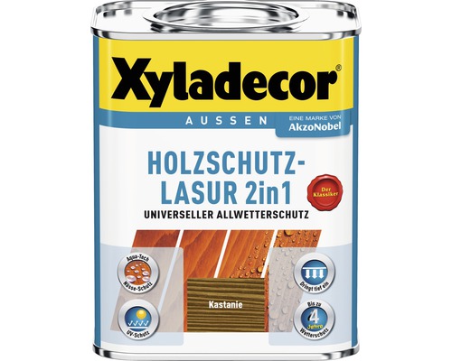 Xyladecor Lasure de protection pour bois 2en1 châtaigne 750 ml Xyladecor lasure de protection du bois 2en1, pot pour extérieur