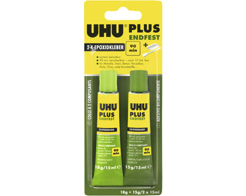 Colle à 2 composants UHU plus résistante 33 g Uhu Plus Endfest Colle époxy bi-composants en blister