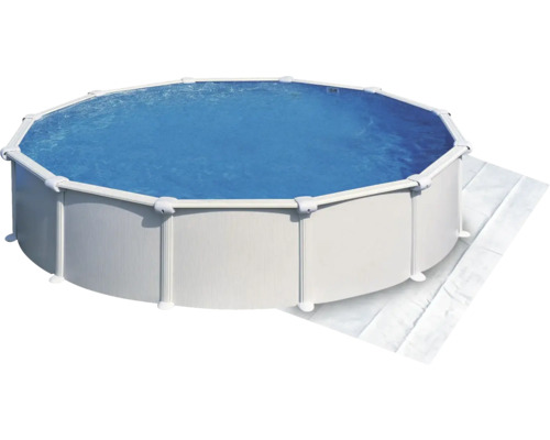 Piscine hors-sol avec paroi en acier et remplie d''eau