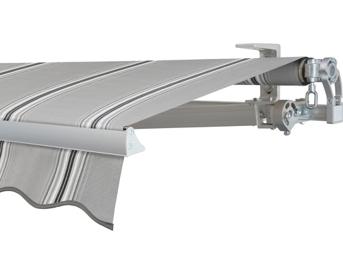 SOLUNA Gelenkarmmarkise Concept 4x2,5 Stoff Dessin A131 Gestell Silber E6EV1 eloxiert Antrieb rechts inkl. Kurbel