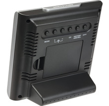 Rückansicht einer Wetterstation mit Bedientasten und Batteriefach