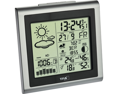 Wetterstation mit digitaler Anzeige von Uhrzeit, Datum und Wettervorhersage