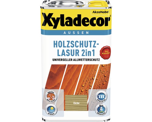 Xyladecor Lasure de protection pour bois 2en1 chêne 2,5 l Lasure de protection du bois 2en1 Xyladecor pour l''extérieur aspect chêne