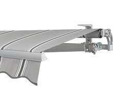 SOLUNA Gelenkarmmarkise Concept 4x2,5 Stoff Dessin A131 Gestell Silber E6EV1 eloxiert Antrieb rechts inkl. Motor und Wandschalter